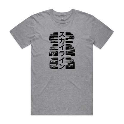 Nissan GTR Heritage t-shirt in grey with black Skyline car graphics