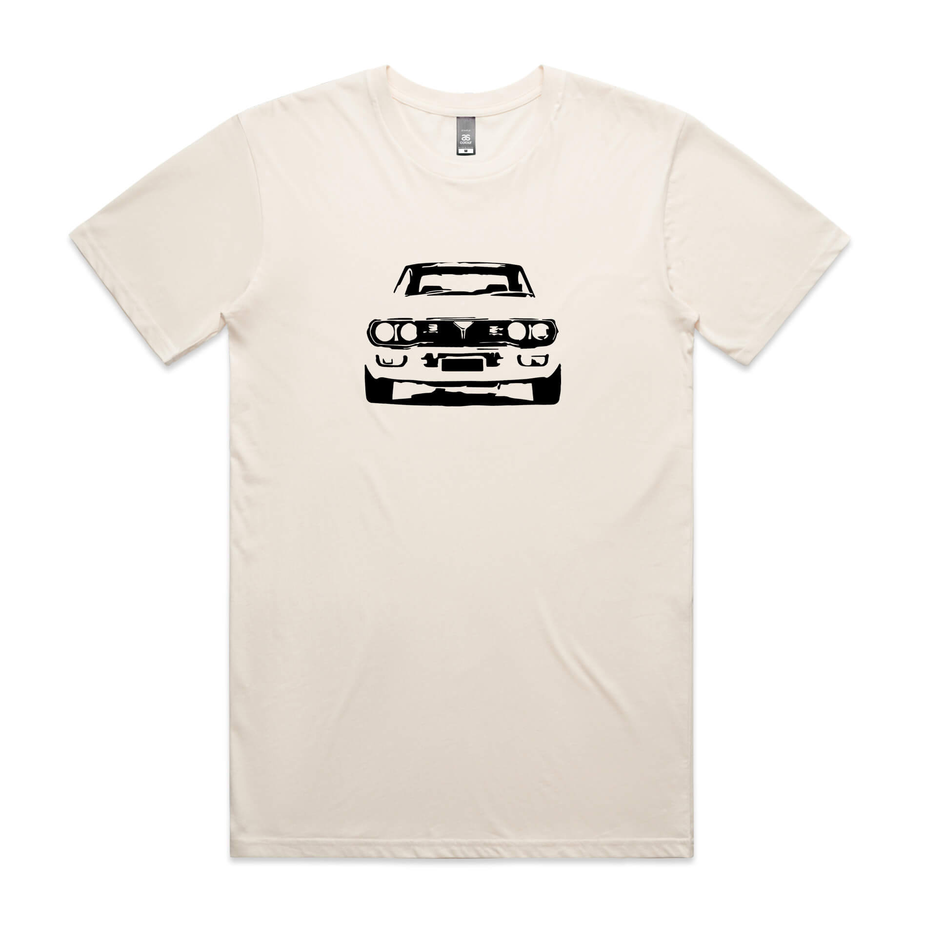 Mazda RX4 t-shirt in beige with black rotary engine car graphic
