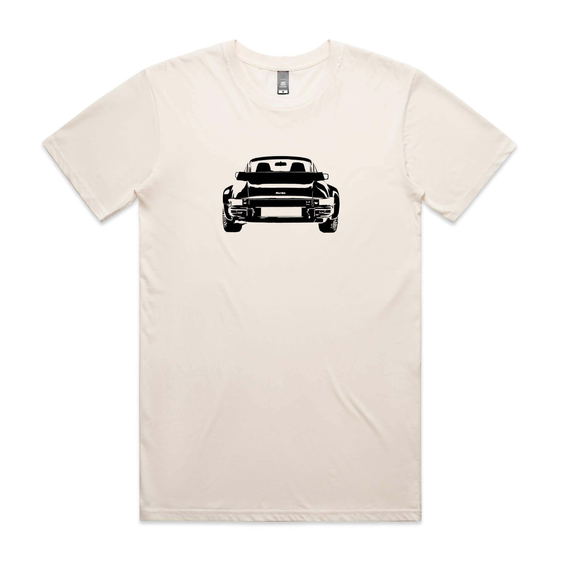 Porsche 911 turbo t-shirt in beige with a black car graphic