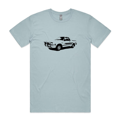 Subaru Brumby t-shirt in light blue with black ute graphic