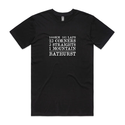 Black car enthusiast t-shirt featuring Bathurst Mount Panorama race track slogan