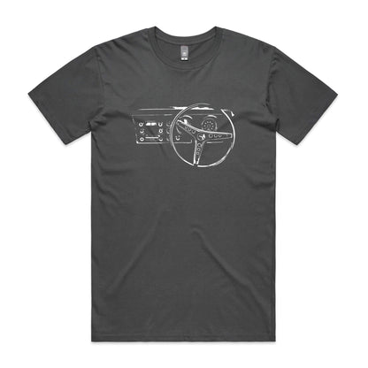 Falcon dash t-shirt in charcoal with a Ford XY Falcon dashboard printed on the front