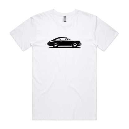 Iconic 1965 Porsche 911 design on white t-shirt