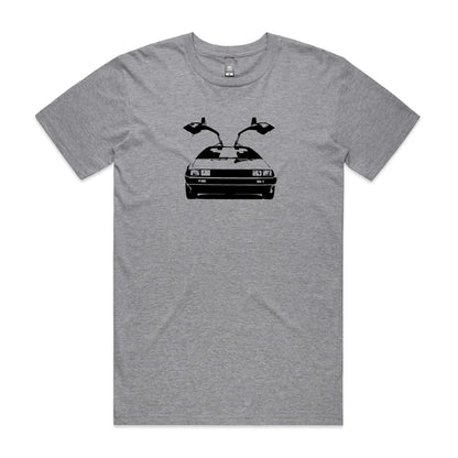 DeLorean t-shirt in grey with black DMC-12 car graphic