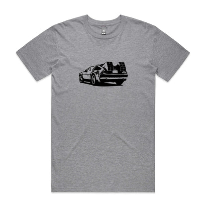 DeLorean Outatime t-shirt in grey with black time machine car graphic