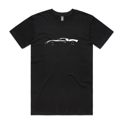 Ford GT40 t-shirt in black with white car silhouette graphic