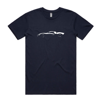 Ford GT40 t-shirt in navy blue with white car silhouette graphic