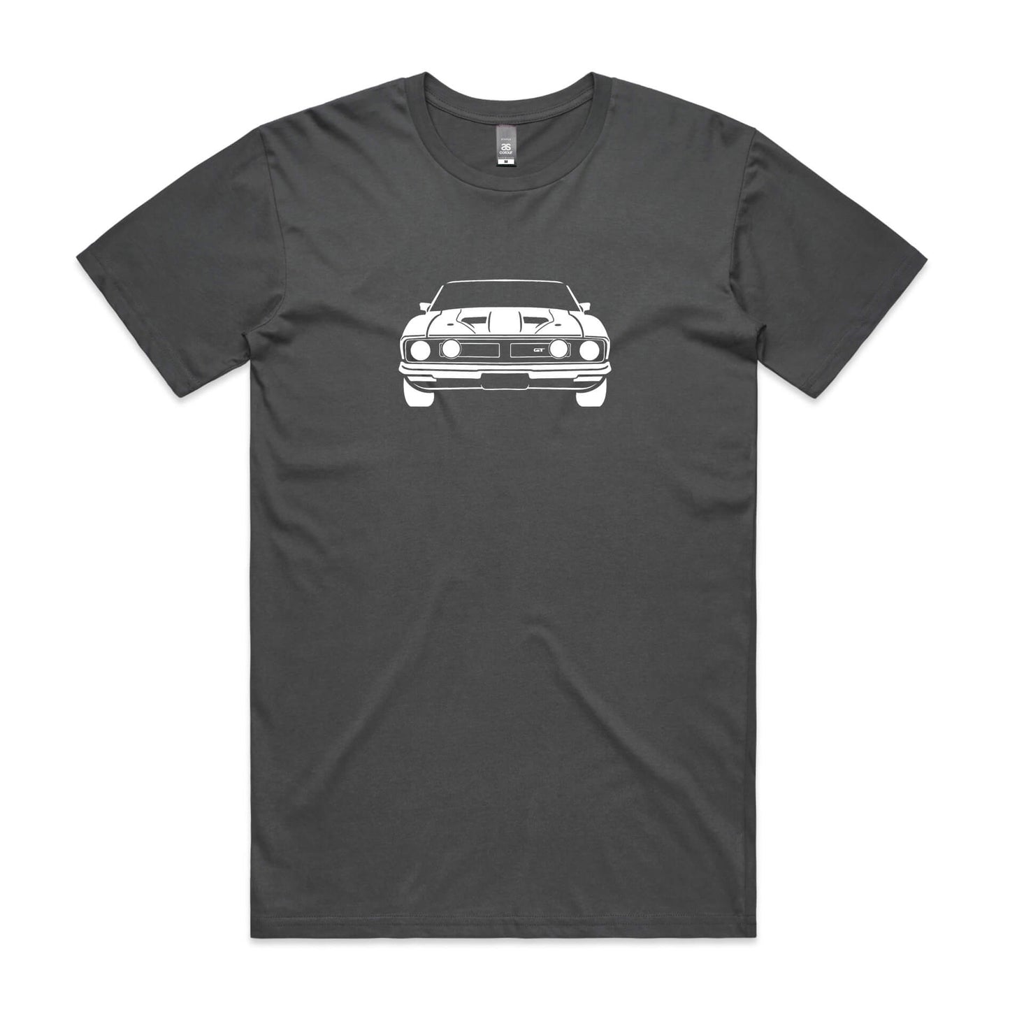 Ford XB Falcon t-shirt in charcoal grey with a black coupe graphic