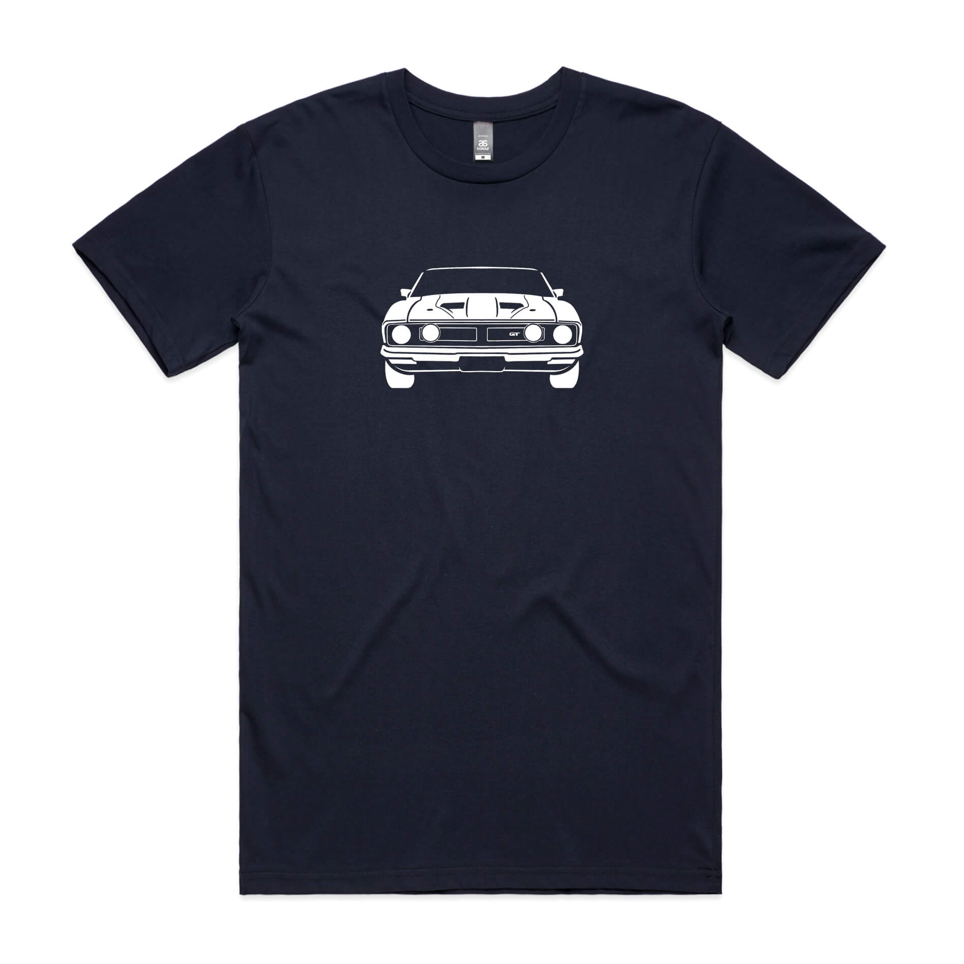 Ford XB Falcon t-shirt in navy blue with a black coupe graphic