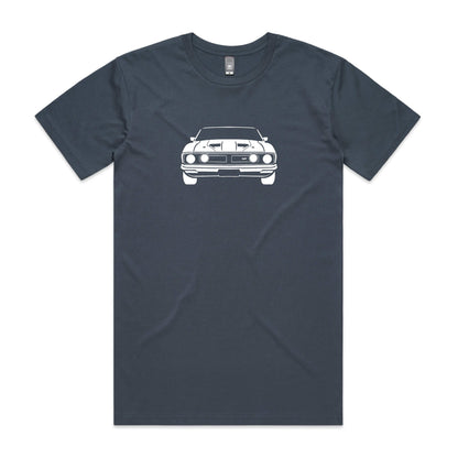 Ford XB Falcon t-shirt in petrol blue with a black coupe graphic