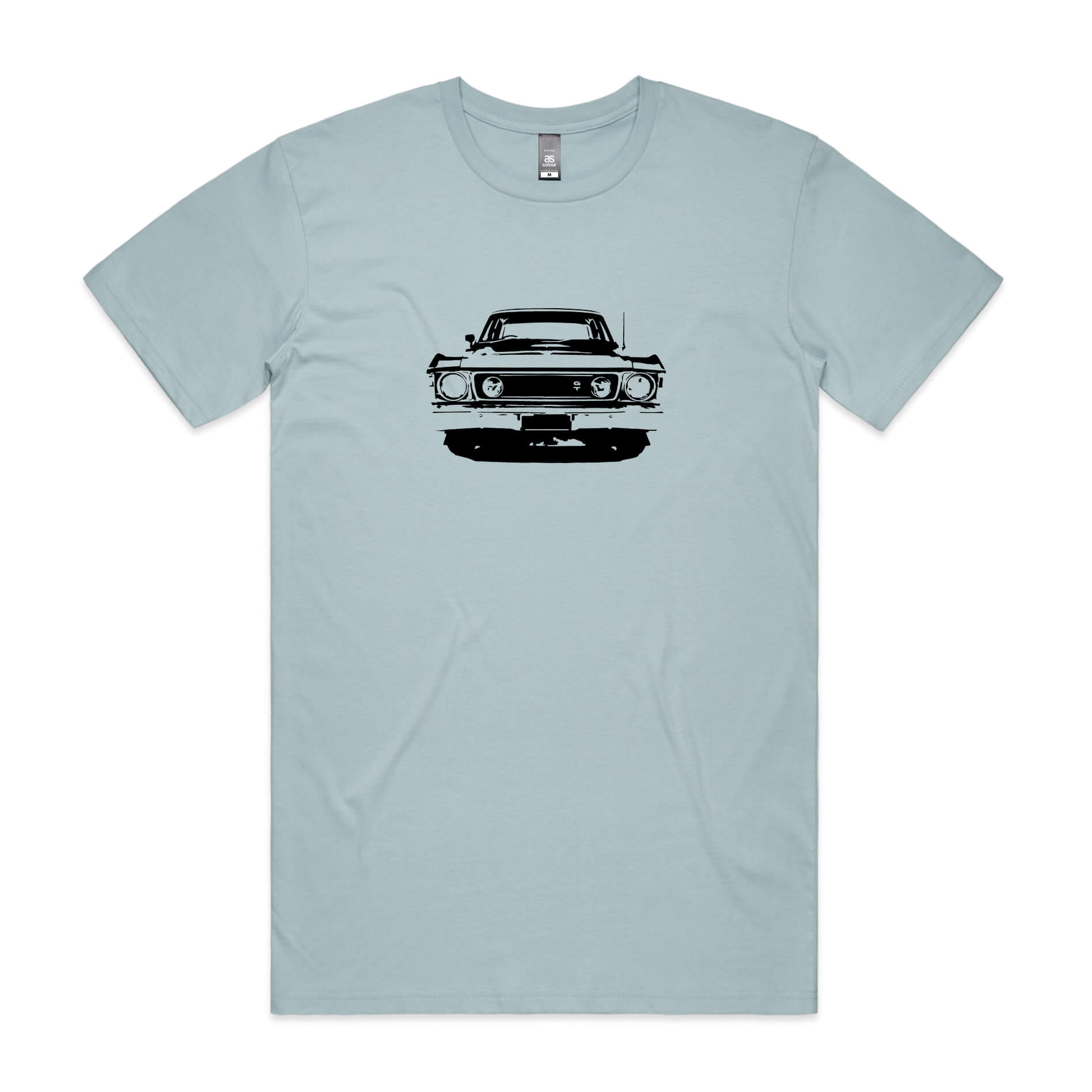Ford XW Falcon t-shirt in light blue with black GT car graphic