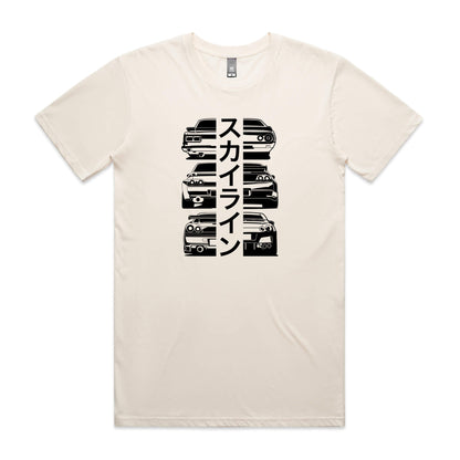 Nissan GTR Heritage t-shirt in beige with black Skyline car graphics