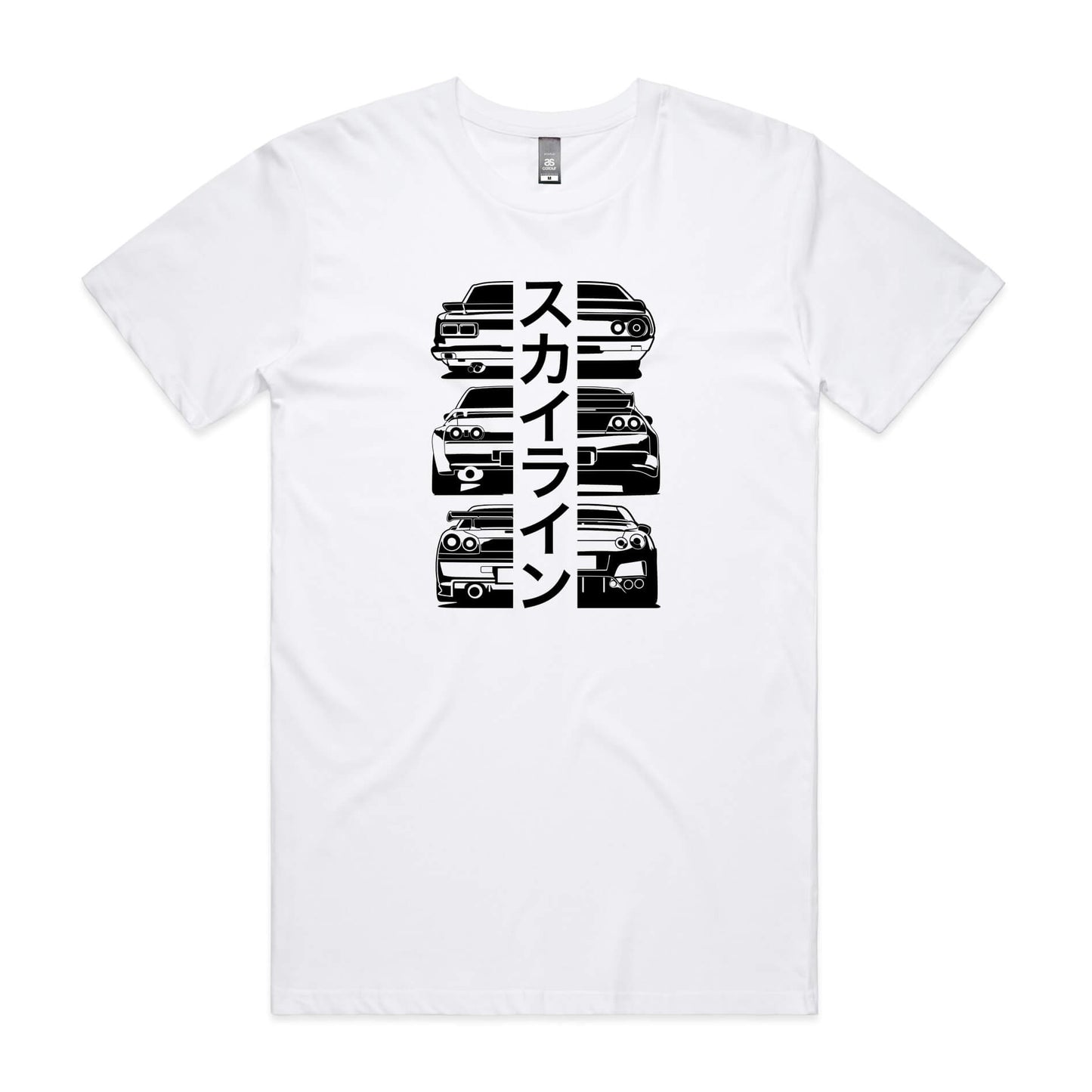 Nissan GTR Heritage t-shirt in white with black Skyline car graphics