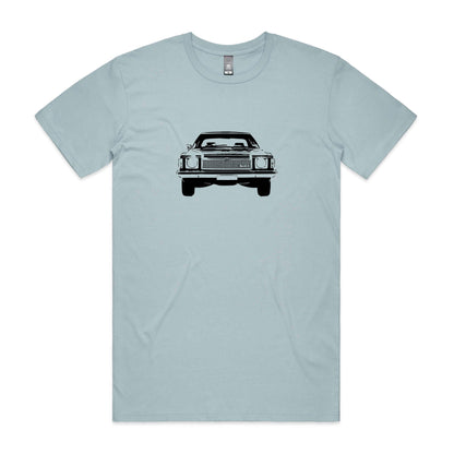 Holden HZ Kingswood t-shirt in light blue with black car silhouette graphic