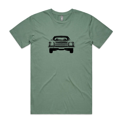 Holden HZ Kingswood t-shirt in sage green with black car silhouette graphic
