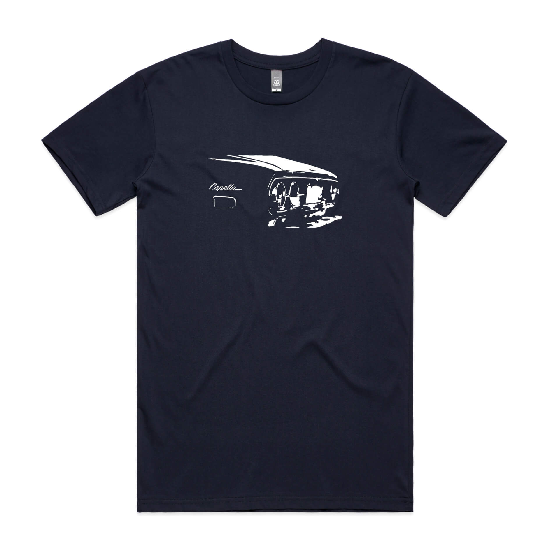 Mazda Capella t-shirt in navy blue with white RX2 car graphic
