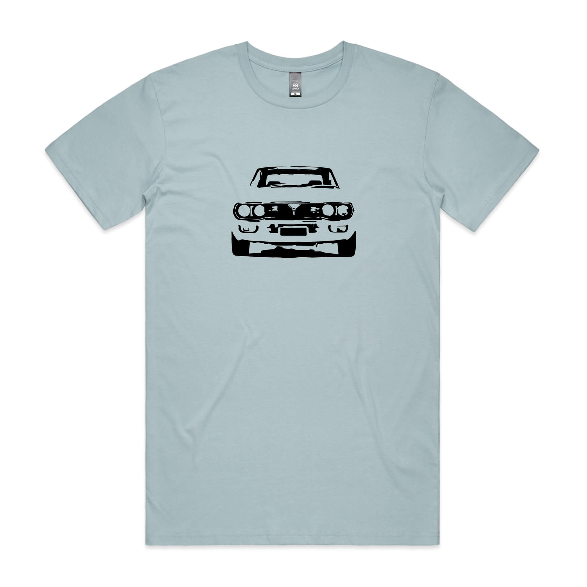 Mazda RX4 t-shirt in light blue with black rotary engine car graphic