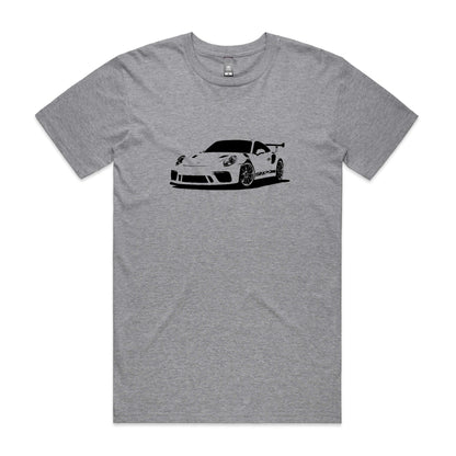 Porsche 911 GT3 RS t-shirt in grey with a black car graphic