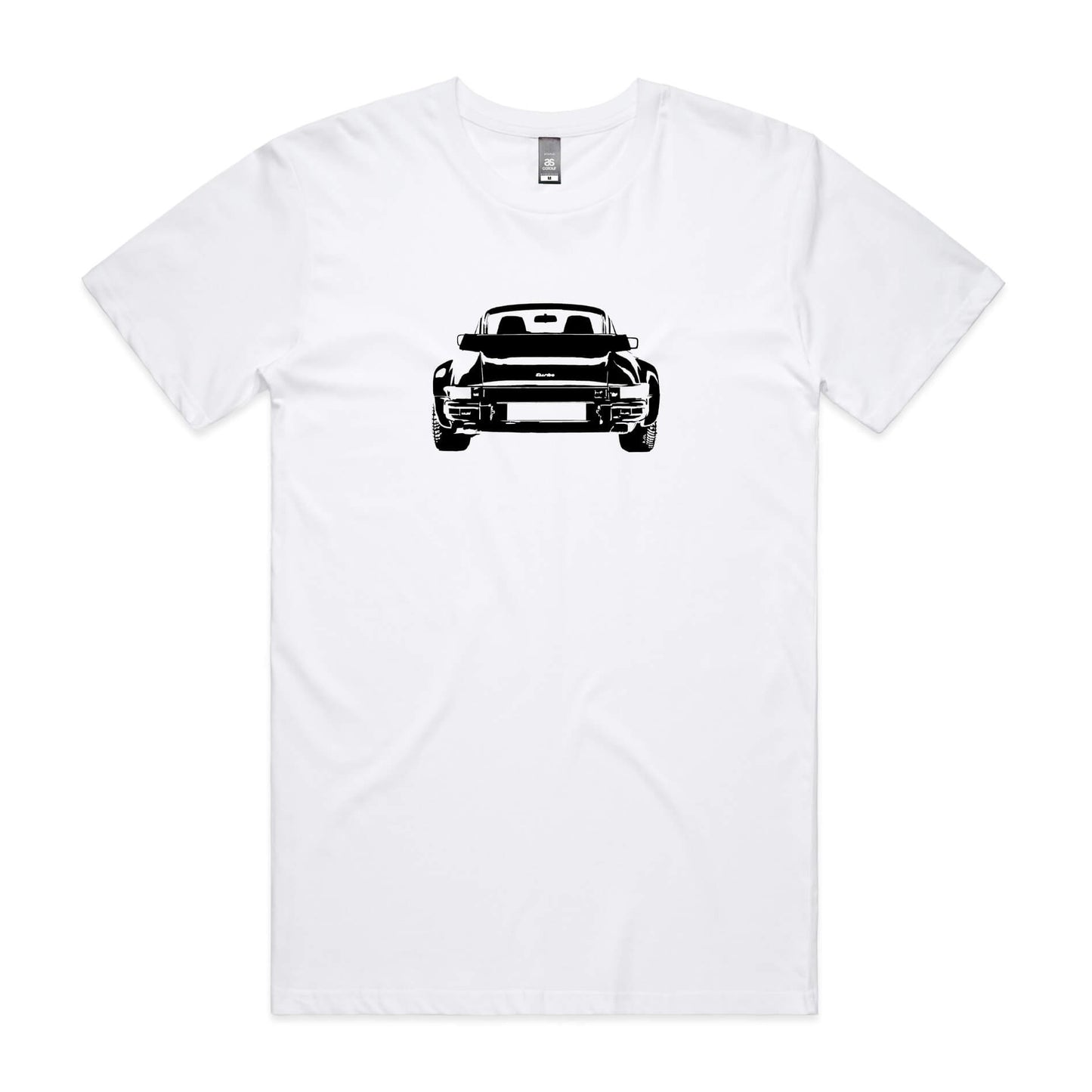 Porsche 911 turbo t-shirt in white with a black car graphic