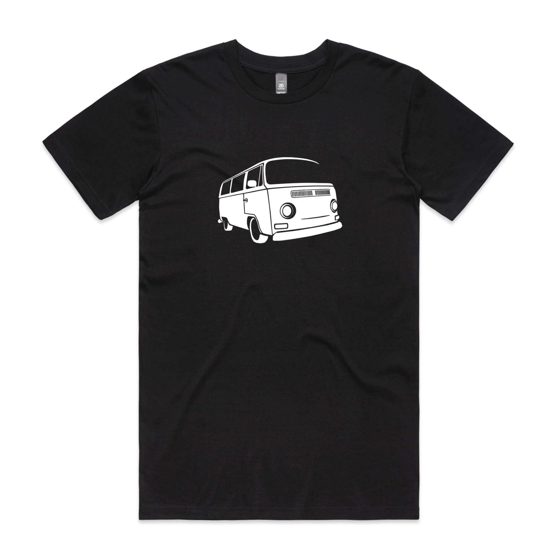 VW Kombi t-shirt in black with white Volkswagen bus graphic