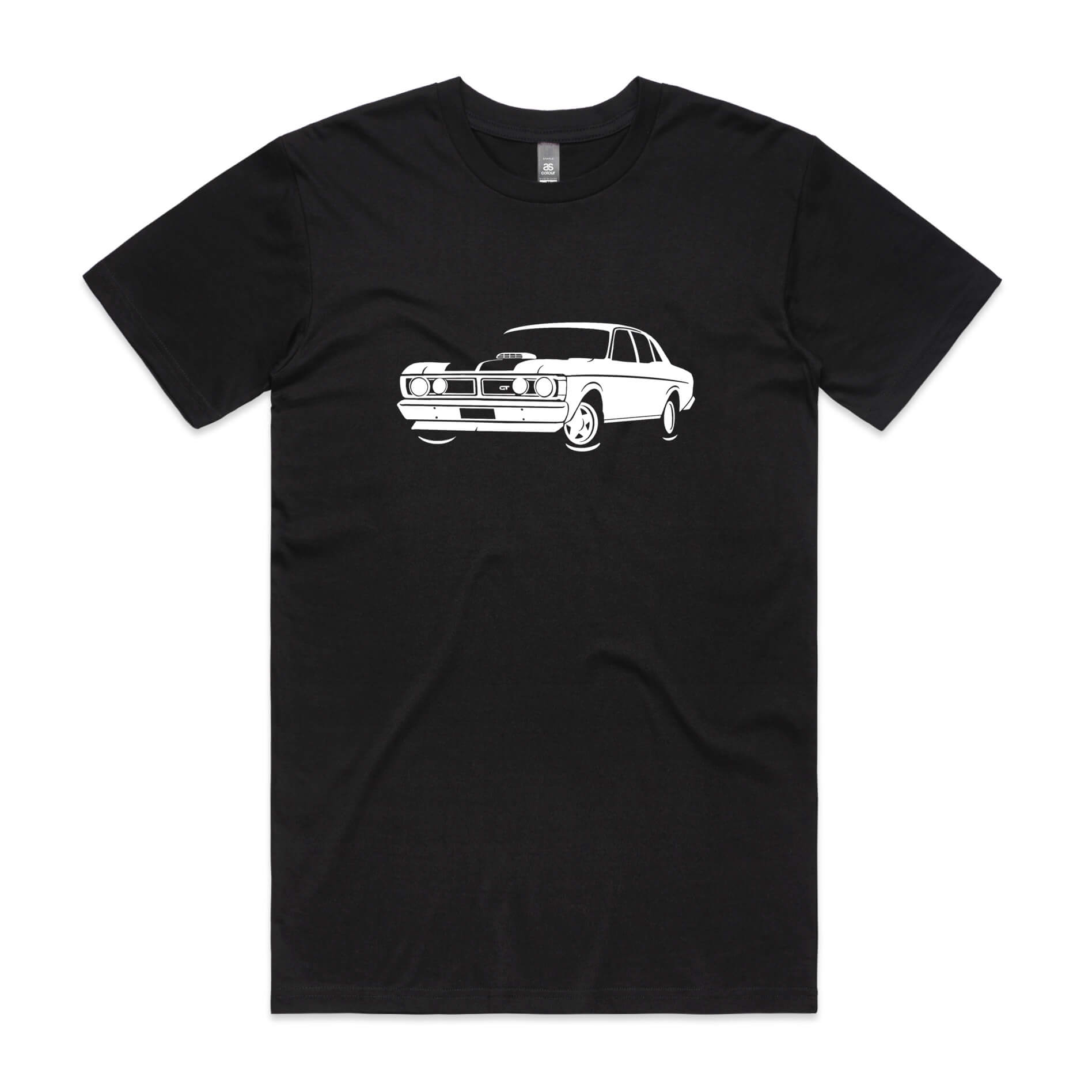 Ford XY Falcon t-shirt in black with white car graphic