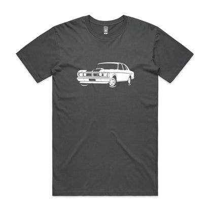 Ford XY Falcon t-shirt in charcoal grey with white car graphic