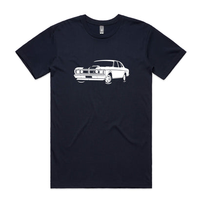 Ford XY Falcon t-shirt in navy blue with white car graphic